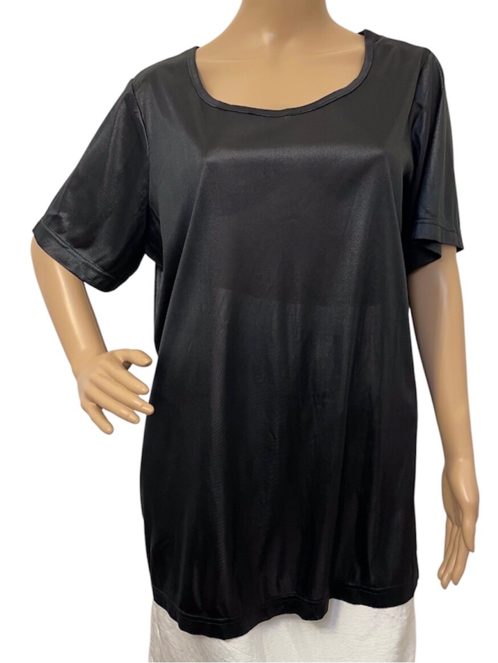 Roaman's Black Transparent Black OversizeWomen's Tunic Top with Short Sleeves, M